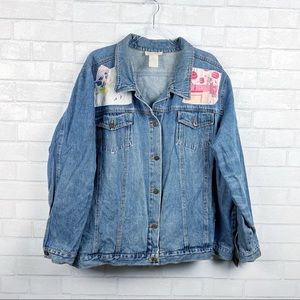 Jane Elissa Artistic Creations Patched Embellished Women's Jean Jacket Size 3X